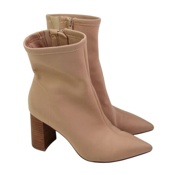 Jeffrey Campbell BEIGE ELASTIC NYLON HIGH HEEL POINTED ZIP SIDE ANKLE BOOTS Sz 6 - Picture 5 of 11